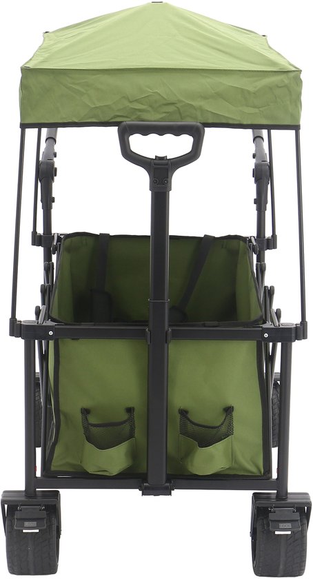 AXI SB221 Chariot pliable avec toit – Vert – Avec barre de traction, freins et housse – Capacité de charge de 100 kg – Facile à transporter – Métal