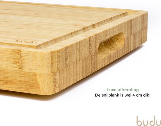Budu Planche à découper épaisse de luxe - Bambou - 4CM d'épaisseur - Planche à découper en bois - Planches à découper en bois - Planche à découper cadeau - 29.5 x 40 x 4 cm