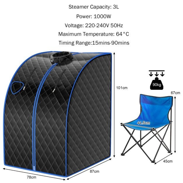 Coast sauna vapeur portable 3L - 78 x 87 x 101 cm - noir