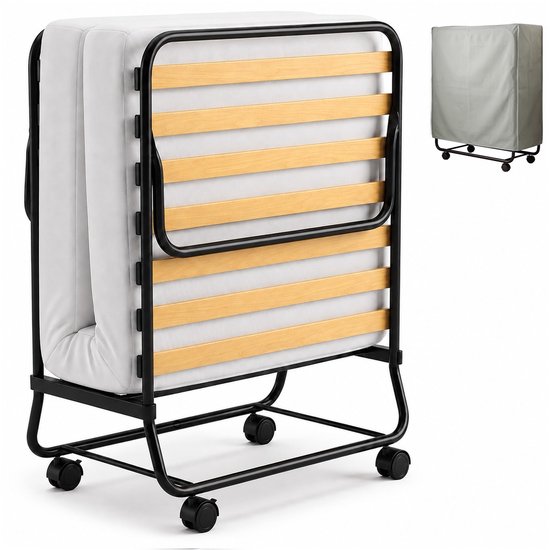 Infinity Goods Lit pliant Comfort 90 x 200 cm - Lit d'appoint - 1 personne - Lit pliant - Matelas et sommier à lattes - Housse de protection incluse
