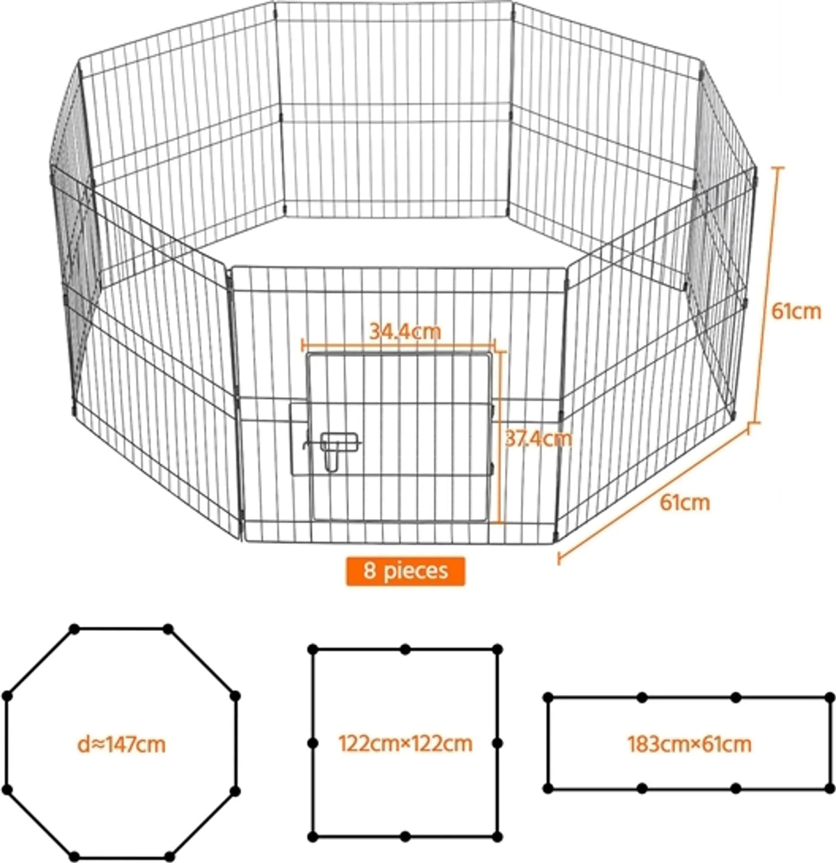 Yaheetech Parc pour chiots - 61 x 61 cm par panneau - équipé de 8 panneaux et d'une serrure de sécurité, de bords arrondis et de piquets de sol - pour chiots et lapins - métal noir