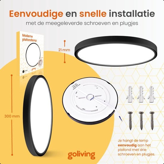 Goliving Plafonnier - Plafonnier - Led - Extra fin - Lumière blanc chaud - Chambre - Salle de bain - Salon - Ø 23cm - Blanc
