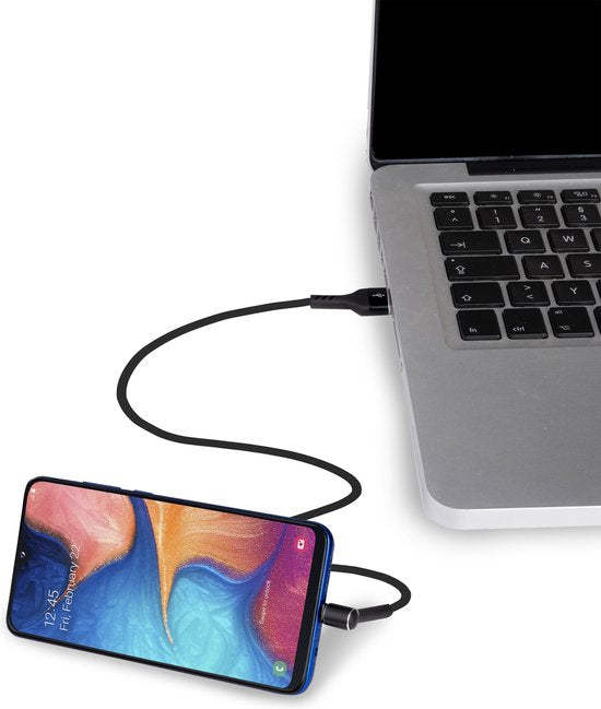 Câble USB Grundig - 3 en 1 : câble de chargement, câble de données, support pour téléphone - USB-C - 1 mètre - noir