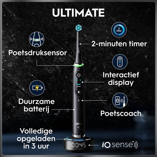 Brosse à dents électrique Oral-B iO 10 - Noir - avec étui de chargement et porte-brosse de rechange