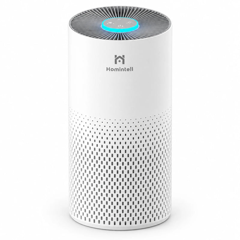 Purificateur d'air Homintell Kilo - HEPA H11 et charbon actif - 130 m³/h - 16 m² - 3 vitesses - Capteur PM2,5 - Commande tactile - 195 × 195 × 388 mm