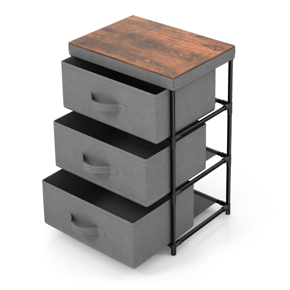Table de chevet Coast avec tiroirs en tissu - structure métallique - meuble de rangement - gris - 40 x 30 x 62 cm