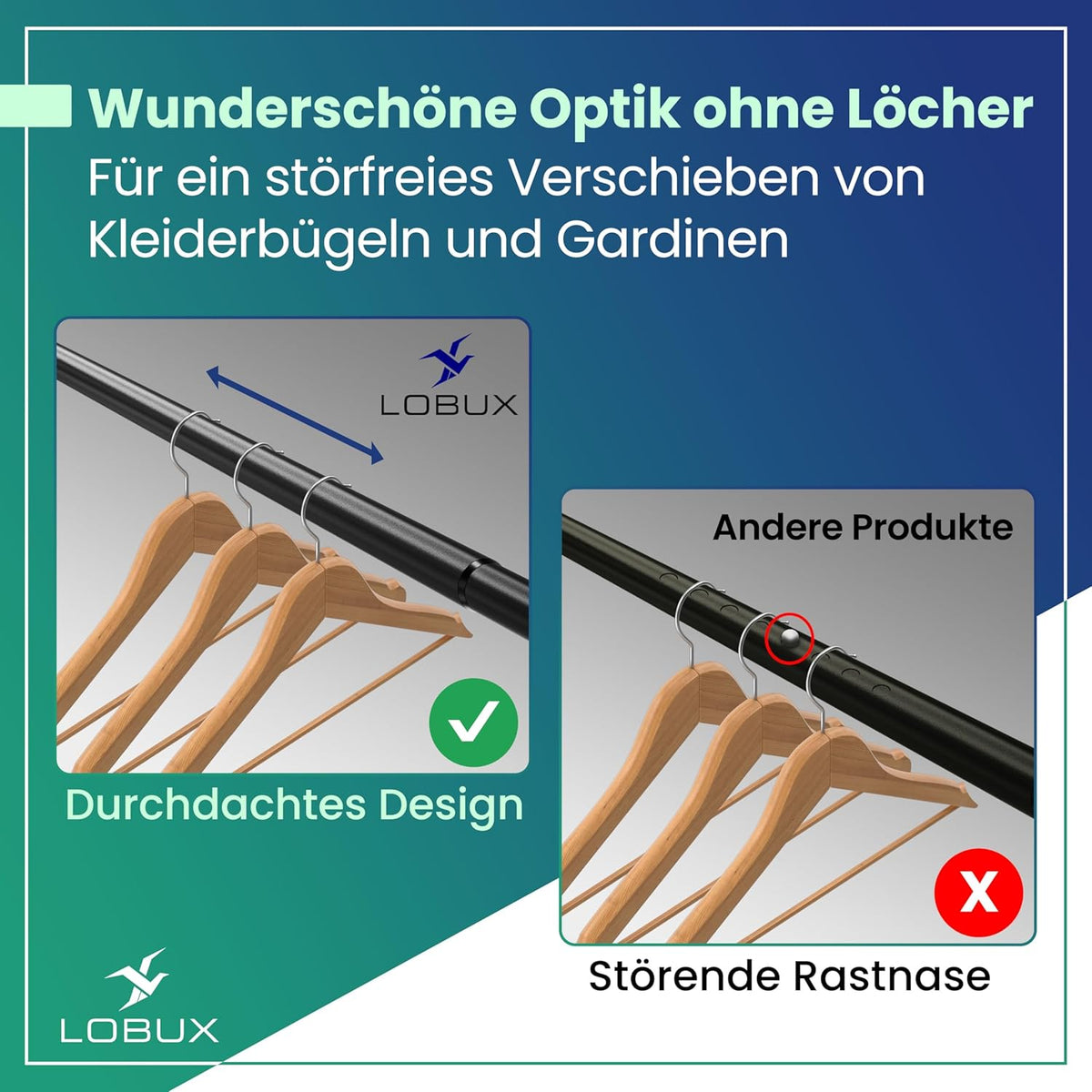 LOBUX® - Tringle à rideau sans perçage [noir, 70-120cm] - tringle télescopique extension de rideau - tringle de douche sans perçage - tringle à rideau, tringle à rideau de douche, tringle à linge, tringle de serrage filet à chat