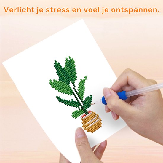 Rubye® Mini peintures de diamants - 2 pièces - Set - Adultes - Peinture de diamants pour enfants - Tour de Pise et plante d'intérieur - 15x20cm