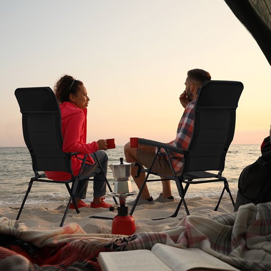 TRVLMORE Chaise de camping - 7 positions - Chaise de camping confortable - Capacité de charge de 120 kg - Position allongée - Chaise pliante - Chaise pliante - Noir
