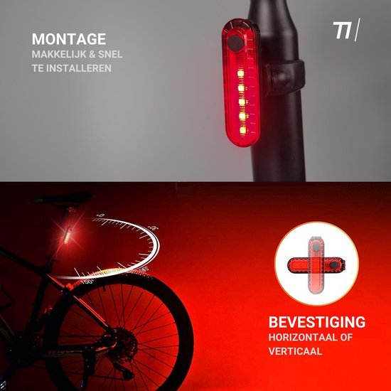 TIKKENS Kit d'éclairage LED pour vélo - Eclairage vélo USB rechargeable - Eclairage vélo avant et arrière - Eclairage VTT et vélo de route - Eclairage vélo avant et arrière étanche