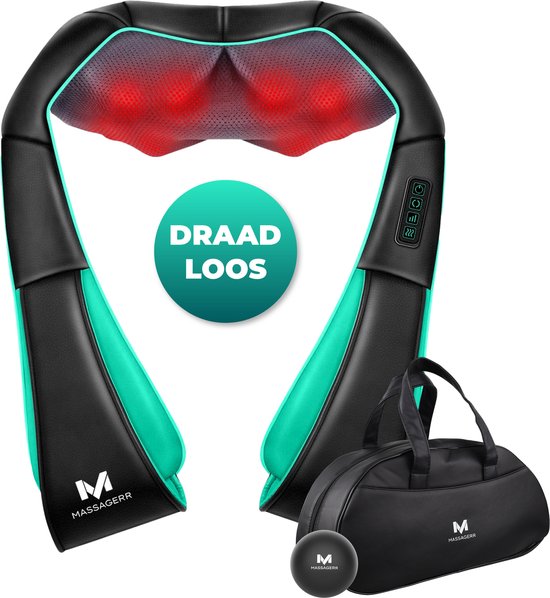 Massagerr® Shiatsu Massage Cushion 2.0 - Wireless - Neck Massage Device - Incl. Carrying Case and Stress Ball - Appareil de massage pour le dos, le cou et les épaules - Infrared Heat Function - Back Massage - Massage Devices