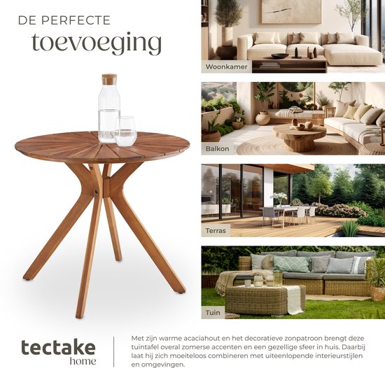 Table de jardin ronde en bois tectake® - Ø 70 x 62 cm - Bois d'acacia - Résistante aux intempéries - Table d'extérieur - Table de bistrot - Table d'appoint - Petite table pour balcon et terrasse - Également utilisable à l'intérieur