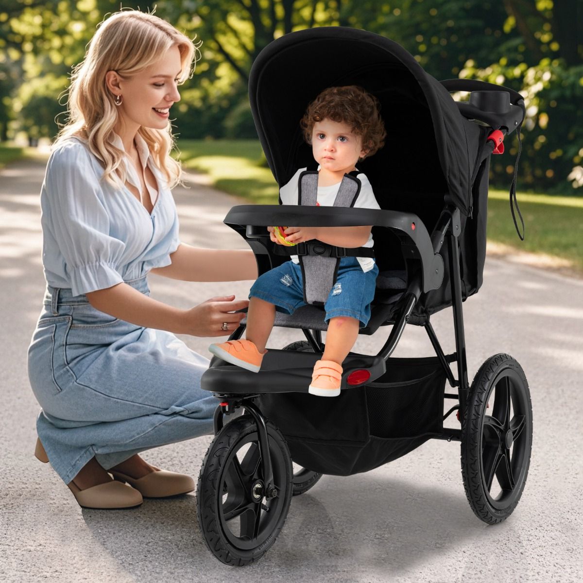 Poussette de jogging Coast - Poussette pliable - Capote réglable - Siège inclinable - Noir