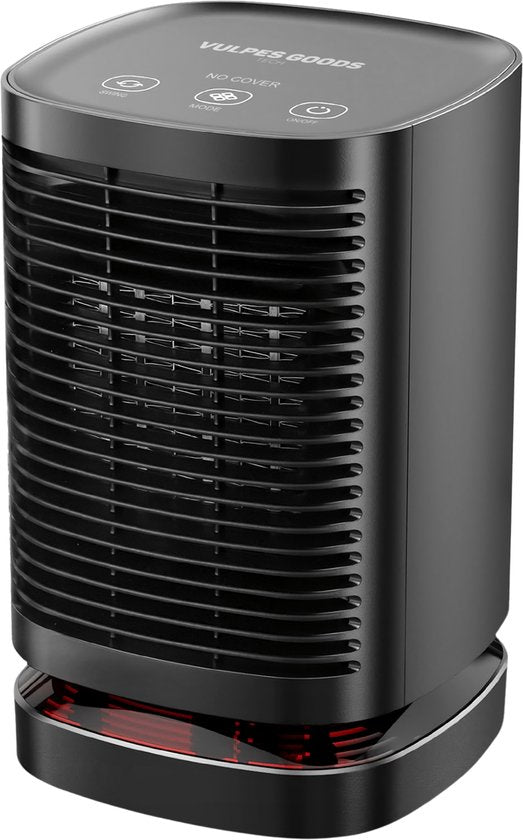 Vulpes Goods® Tech - Radiateur électrique - Chauffage électrique pour l'intérieur - Radiateur à ventilateur - Radiateur céramique - 3 niveaux - 950W - Indication LED - Rotatif - Noir - Version PRO