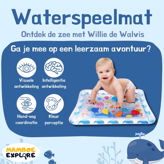 Tapis de jeu aquatique Mamboe « Willie la baleine » – Tapis de jeu pour bébés « Tummy Time » – Sans BPA