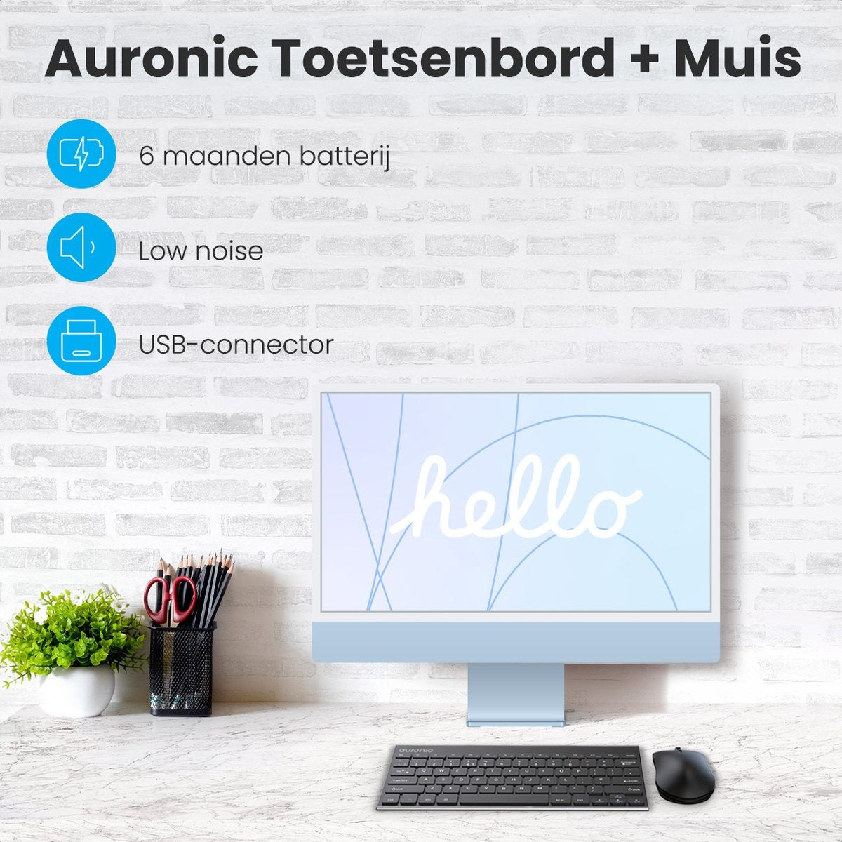Clavier et souris sans fil Auronic - QWERTY - Noir