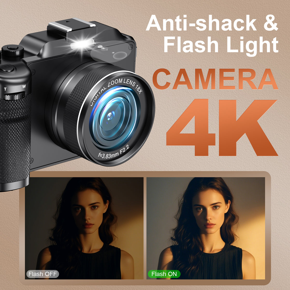 Appareil photo numérique 4K KOMERY X9 - 64 MP - noir