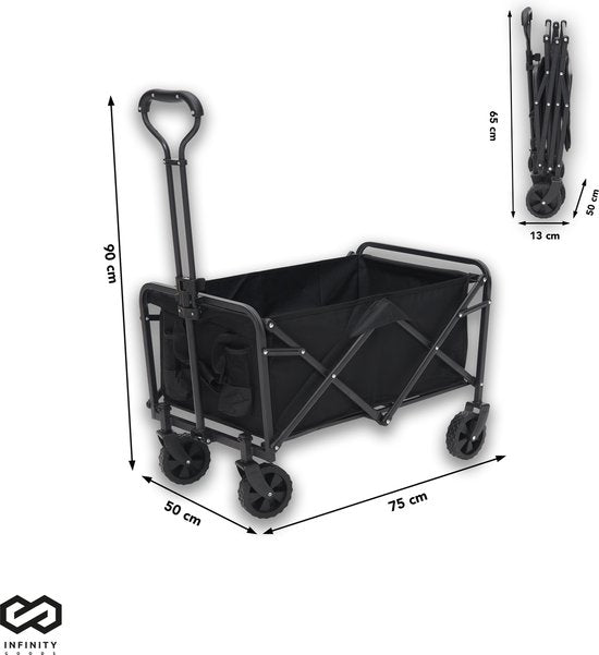 Infinity Goods Wagon - pliable - capacité de charge de 100KG - roues pivotantes - 90 x 50 x 75 CM - réglable - noir