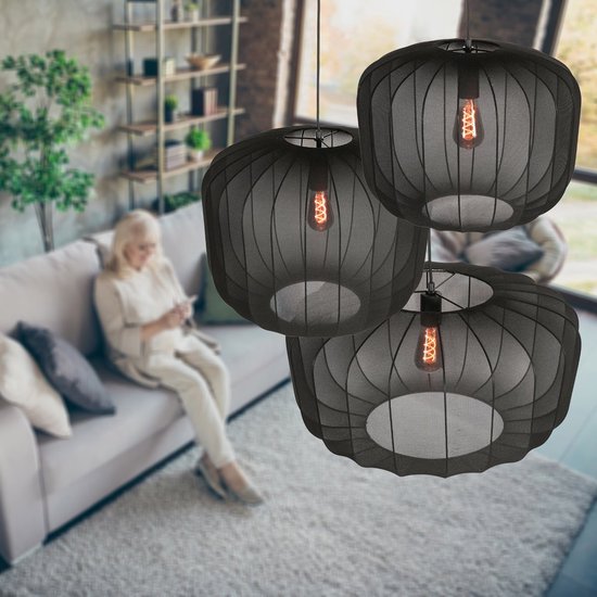 Anne Lighting - suspension - Sable - noir - lin et métal - Ø 45 cm - E27 - 4191ZW