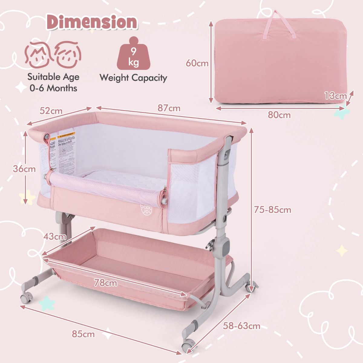 Lit bébé 3-en-1 Coast - hauteur réglable - lit de voyage pliable avec matelas - gris