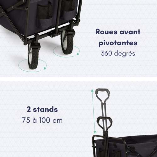 Chariot pliable à roulettes - LifeGoods  - 84 x25x45 cm - MAX 70kg - noir