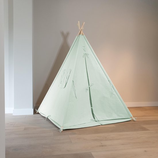 Tente tipi Sunny Alba vert pastel - Tente de jeu wigwam avec fenêtres - 120 x 120 x 160 cm - avec coussin et tapis