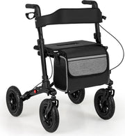 Déambulateur pliable Coast noir - Déambulateur de voyage 2 en 1 avec siège et pneus - 62 x 82 x 81,5-97 cm