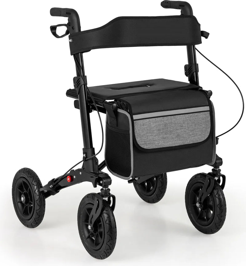 Déambulateur pliable Coast noir - Déambulateur de voyage 2 en 1 avec siège et pneus - 62 x 82 x 81,5-97 cm
