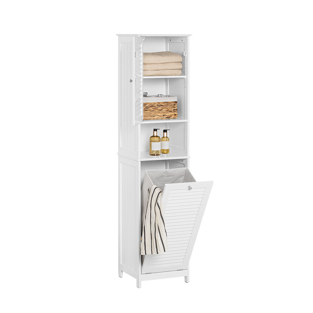 SoBuy Meuble colonne de salle de bain - 1 porte - 1 panier à linge amovible - 40 x 38 x 170 cm - Blanc
