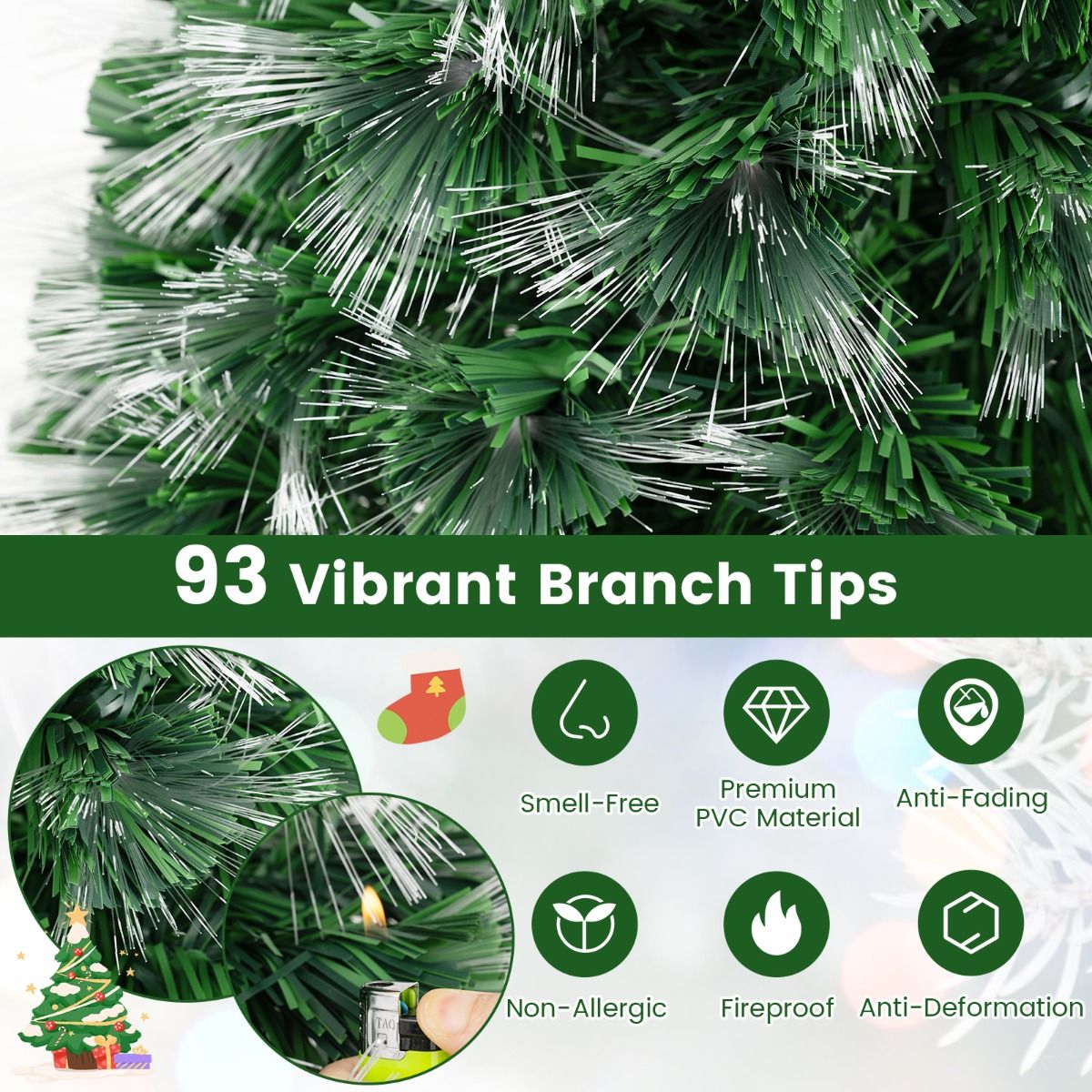 Sapin de Noël artificiel Coast - guirlande lumineuse en fibre de verre - 93 branches - 95 cm, vert