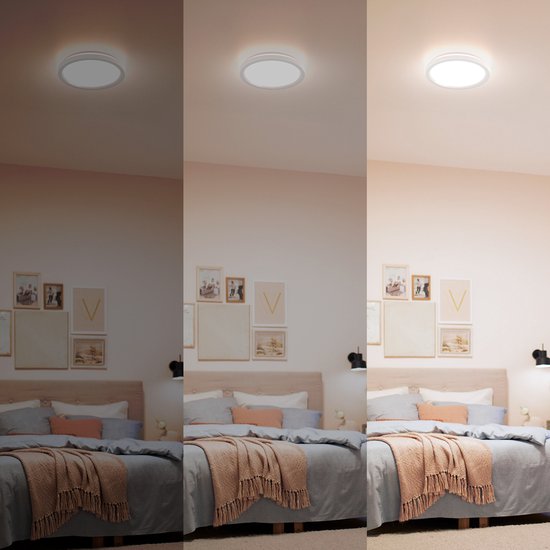 Plafonnier tout-en-un Philips - Lot de 2 - Avec télécommande - 24 W - Éclairage LED - Lumière blanche chaude à froide ; 2 700 K à 6 500 K - 30 cm - Blanc - Rond