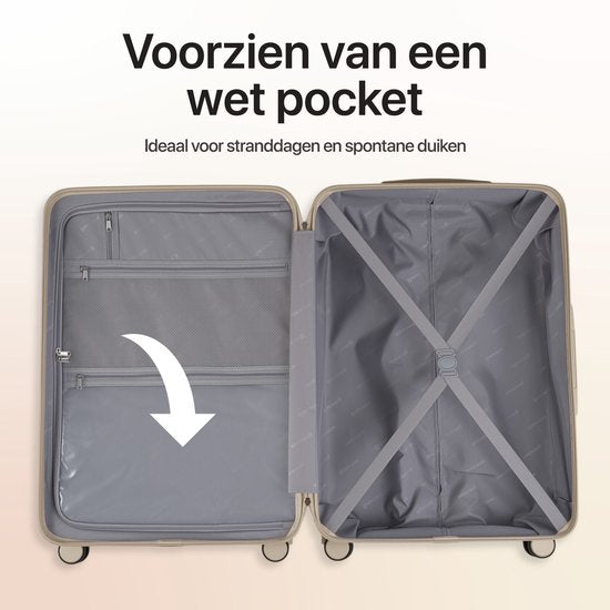 SKYCASES – Valise de voyage moyenne – Classic Heritage – Légère – Serrure TSA – 66 x 45 x 26 cm – 63 L – Valise à roulettes M – Roulettes silencieuses – Beige