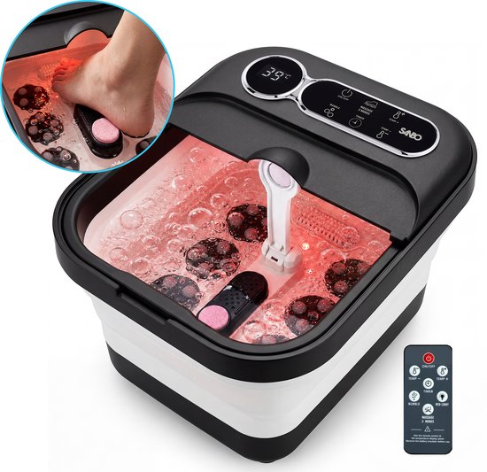 Bain de pieds Sanbo - Rouleaux de massage électriques - Température réglable de 35 à 48 degrés - Appareil de massage des pieds - Bain de pieds avec massage - Noir