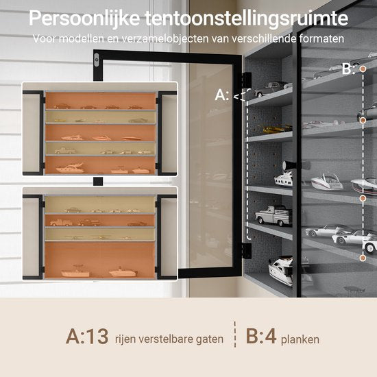 Vitrine murale SoBuy – 4 étagères réglables – Portes vitrées – 80 x 12,2 x 60 cm – Noir/Gris