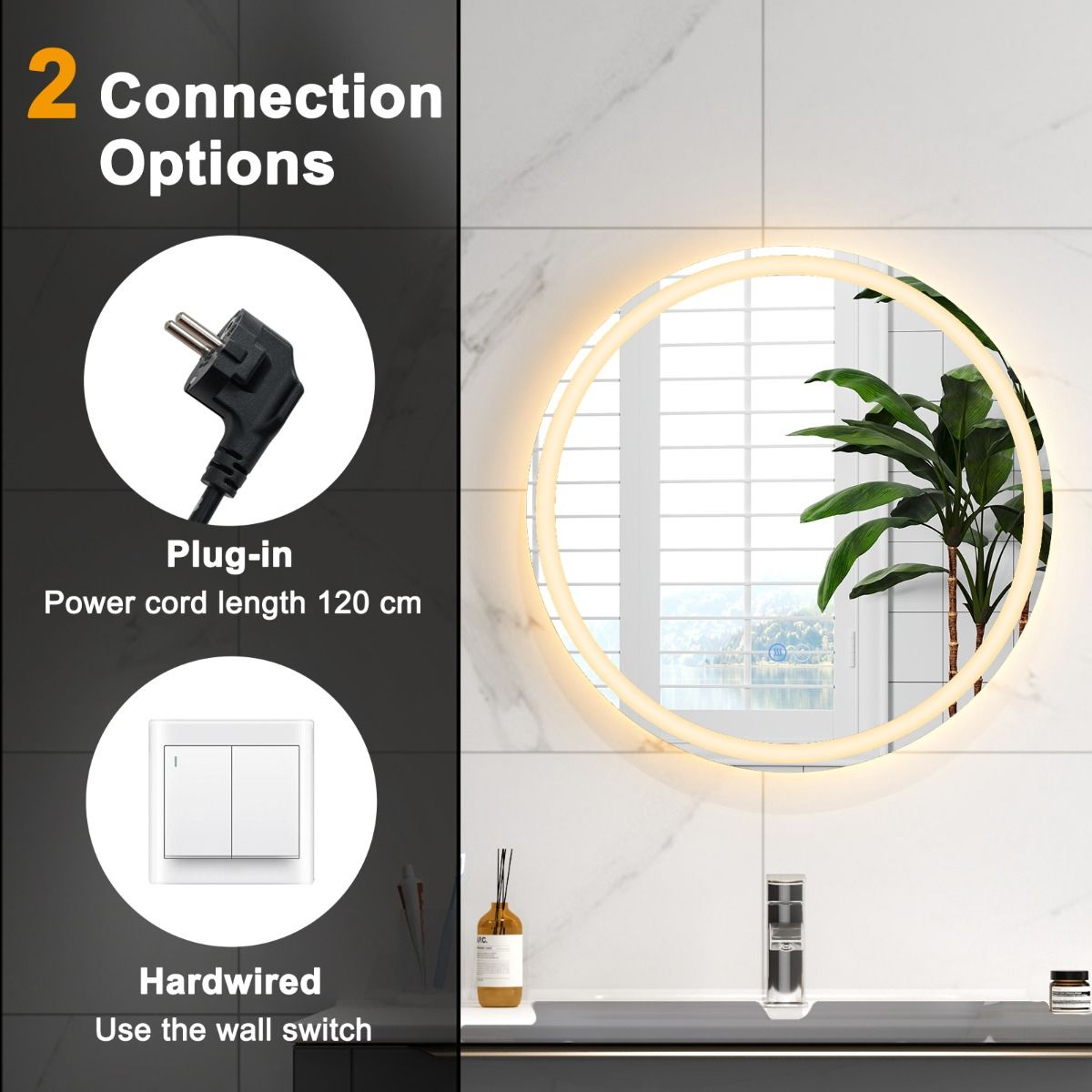 Miroir de salle de bains Coast à LED - intensité réglable avec système anti-buée - fonction mémoire - argent 60 x 60 cm