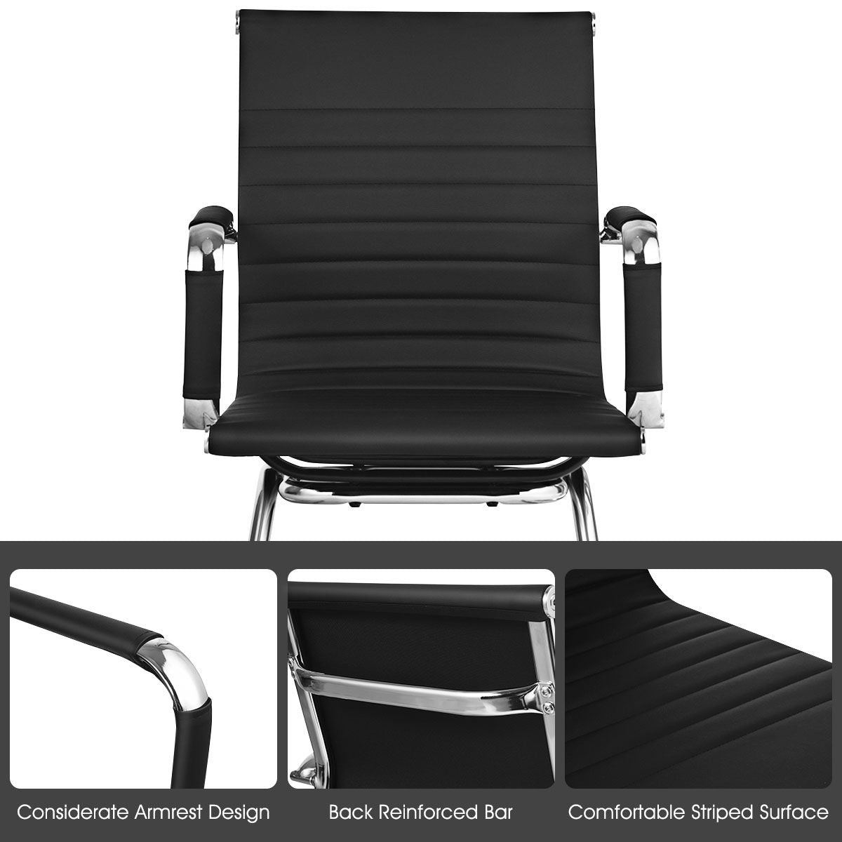 Coast Set de 2 chaises de bureau - Cuir PU - Max. 120 kg - Noir