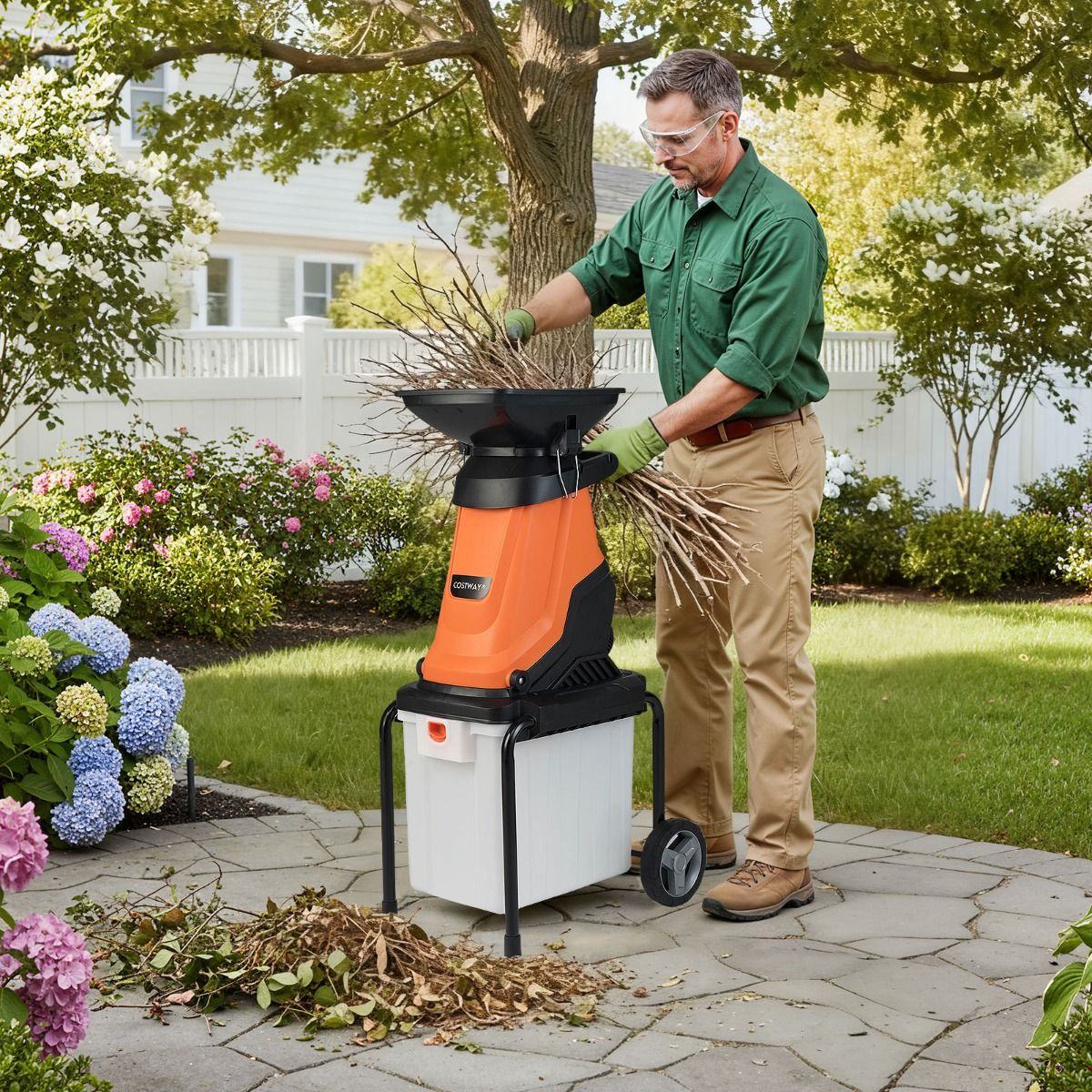 Broyeur de jardin électrique Coast - Moteur de 3 000 W - Bac de collecte de 50 litres - vert/orange