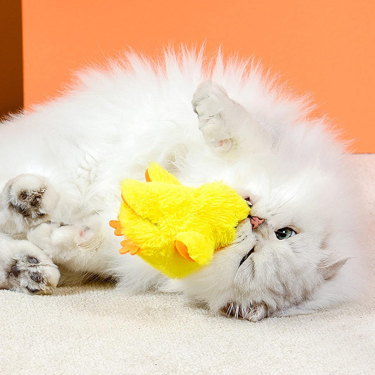 Jouet interactif pour chat Tnfeeon en forme de canard - Ailes mobiles et sons - Rechargeable par USB - Jaune