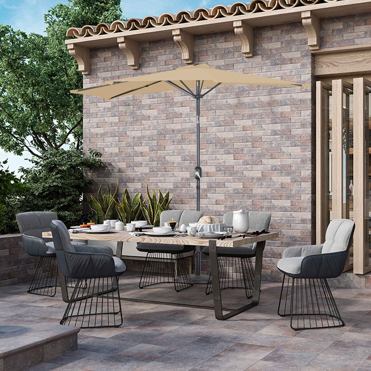 Angel Living Parasol de balcon - Semi-circulaire - 265 x 132 cm - Beige