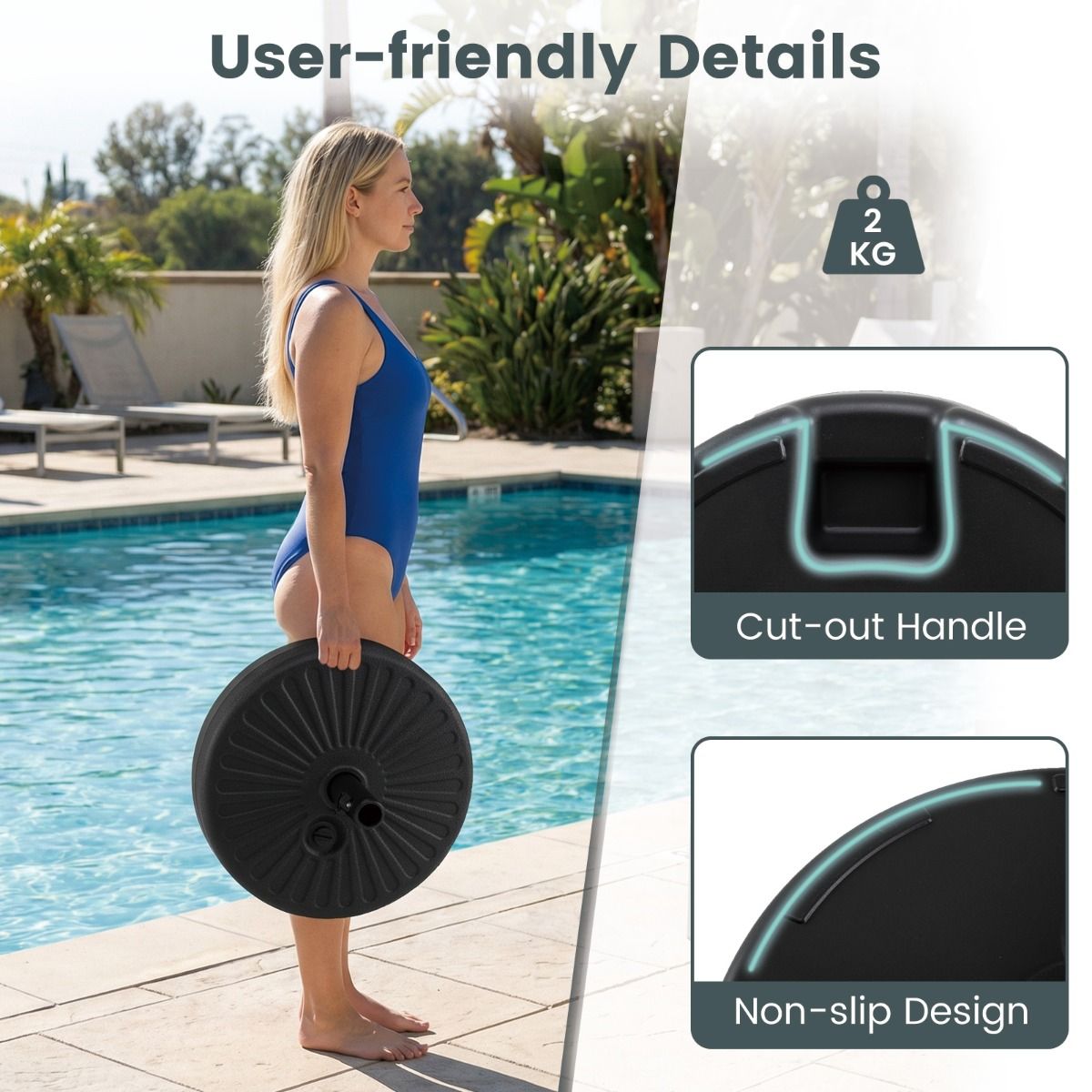 Pied de parasol Coast - rechargeable avec de l'eau ou du sable - fixations réglables - noir Ø 51 cm