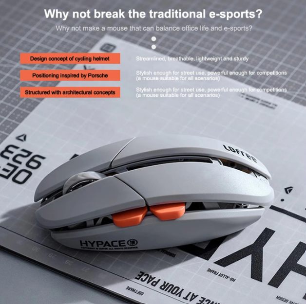 Souris Bluetooth Lofree Hypace – Châssis en alliage de magnésium + coque en PC, connexion tri-mode (Bluetooth / 2,4 GHz / filaire), capteur laser PAW3950, gris clair, OE923