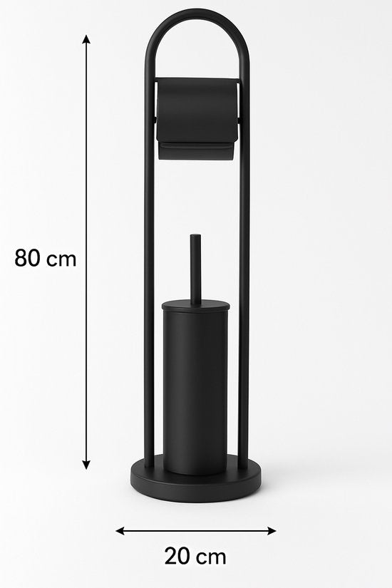 Porte-rouleau de toilette Ceruzo Freestanding - Acier inoxydable noir - Porte-rouleau de toilette de luxe - Hauteur 80 cm - Design moderne