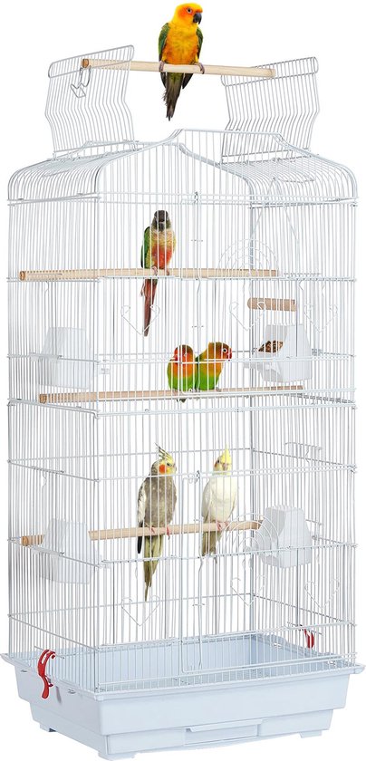 Yaheetech Cage d'oiseau volière cage d'oiseau pour perroquet kit de vagues approx. 46 x 36 x 92 cm blanc