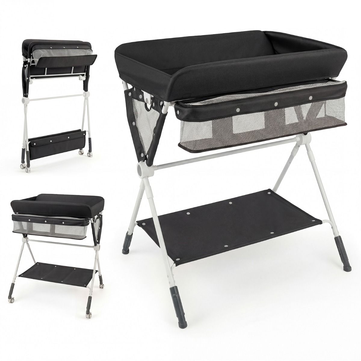 Table à langer pliable Coast - Hauteur réglable sur 3 niveaux - Avec espace de rangement et roulettes - 81 x 66,5 x 95-101 cm