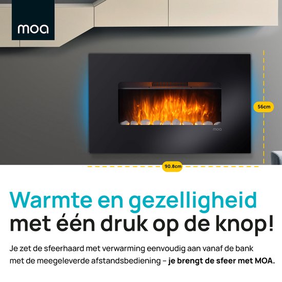 MOA Atmosphere Fireplace Electric - Cheminée avec télécommande et Ambilight - Poêle - 2000W - Noir