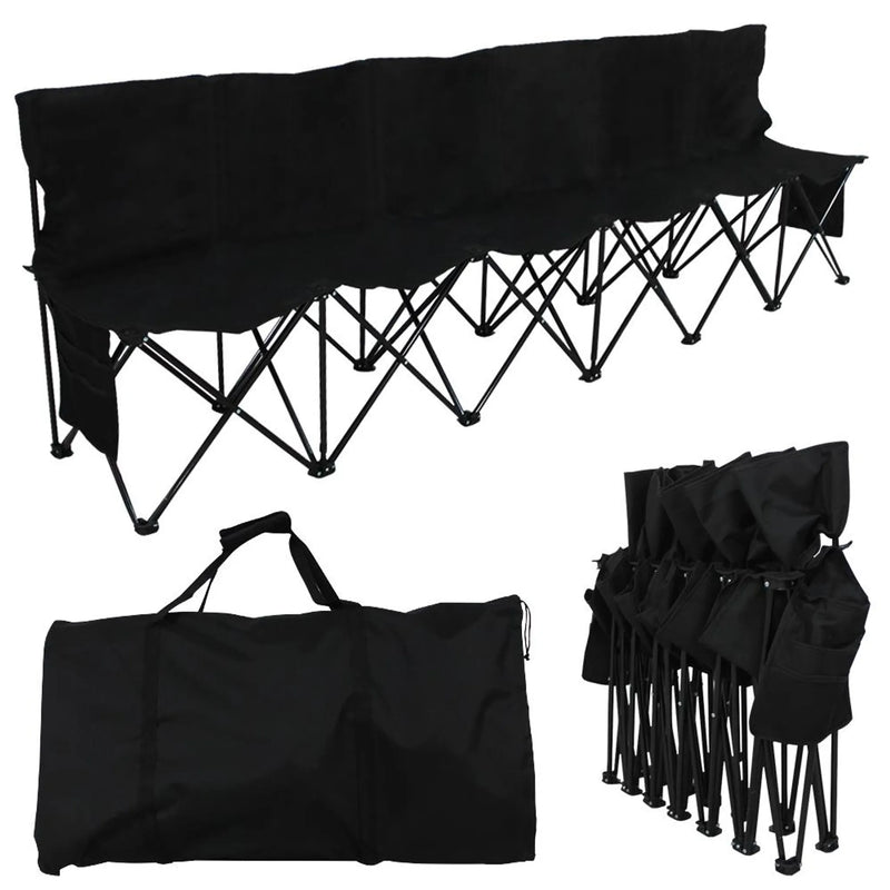 Yaheetech Banc de camping pliable pour 6 personnes - 270 x 49 x 82 cm - équipé d'un tissu 600D Oxford, d'un sac de transport et de poches latérales - pour les équipes sportives et les événements - métal noir