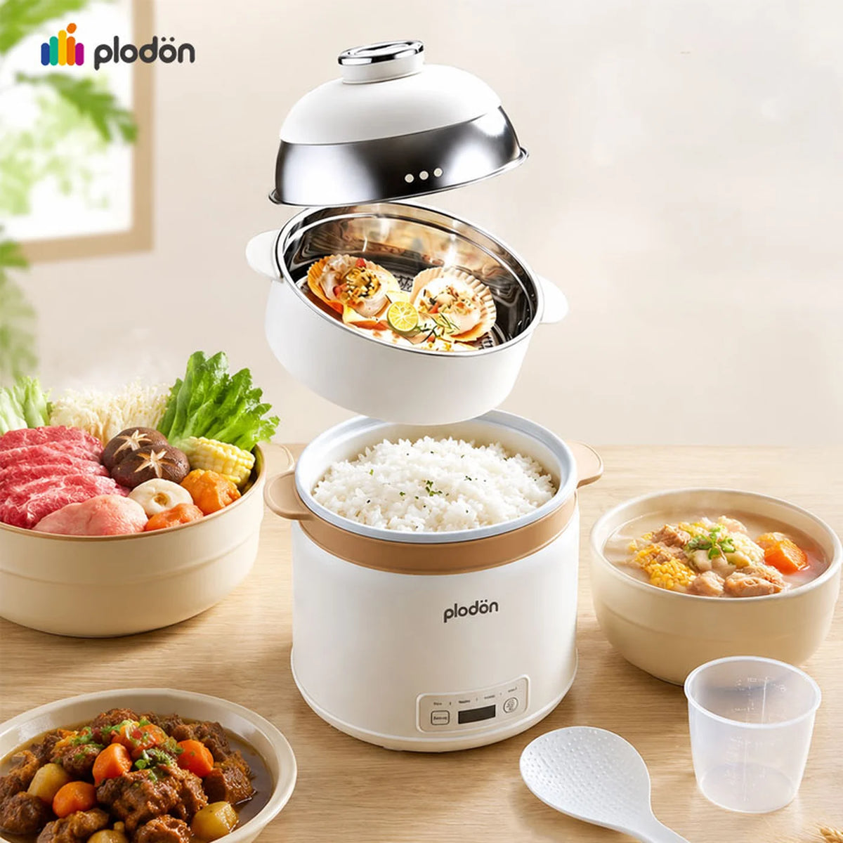 Multicuiseur Plodon avec panier vapeur - Commande « One Touch » - 2,3 L - Revêtement antiadhésif