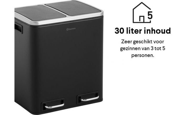 Poubelle de tri 2 compartiments - Homra -capacité : 2 x 15 L - Noir