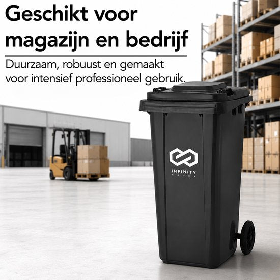 Infinity Goods Kliko 240 L - Conteneur à déchets - Conteneur à roulettes - Mini-conteneur en plastique - Avec roues - Gris