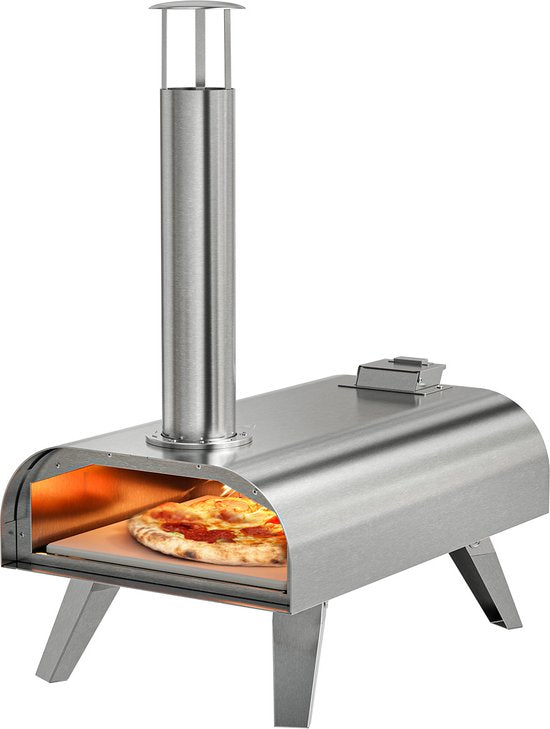 Four à Pizza - KitchenBrothers - Au feu de bois - Pierre à pizza - jusqu'à 460°C - Acier inoxydable - Four à pizza d'extérieur